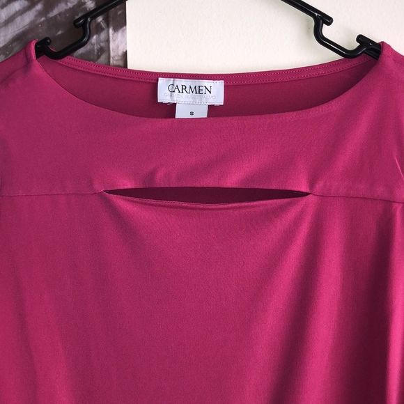 Carmen Marc Valvo Hot Pink 3/4 Sleeve Cut Out Top size Small - Picture 3 of 6